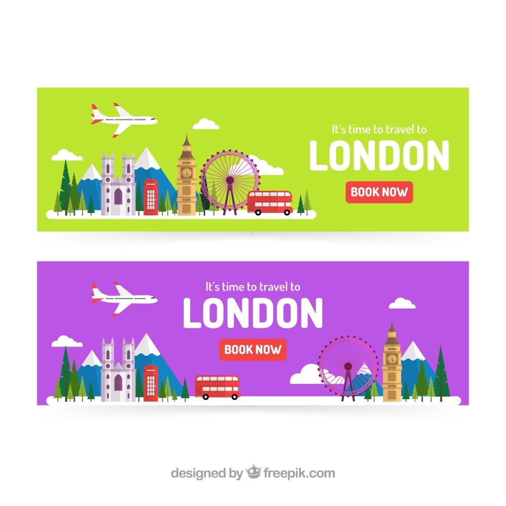 London travel banners with flat design