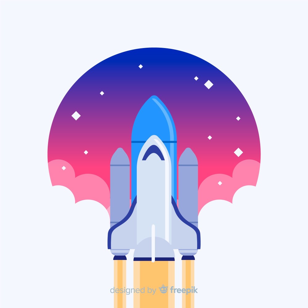Lovely space rocket with flat design