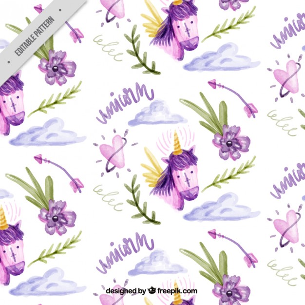Lovely watercolor pattern of unicorn