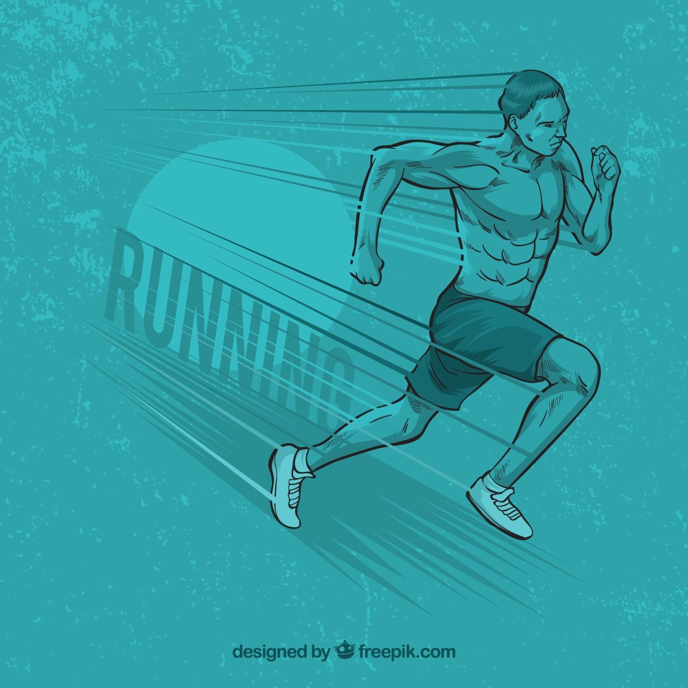 Man running blue background