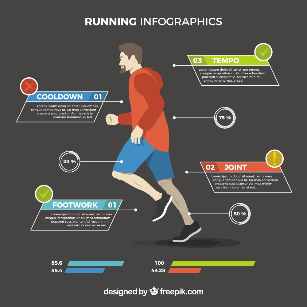 Man running with infographic elements