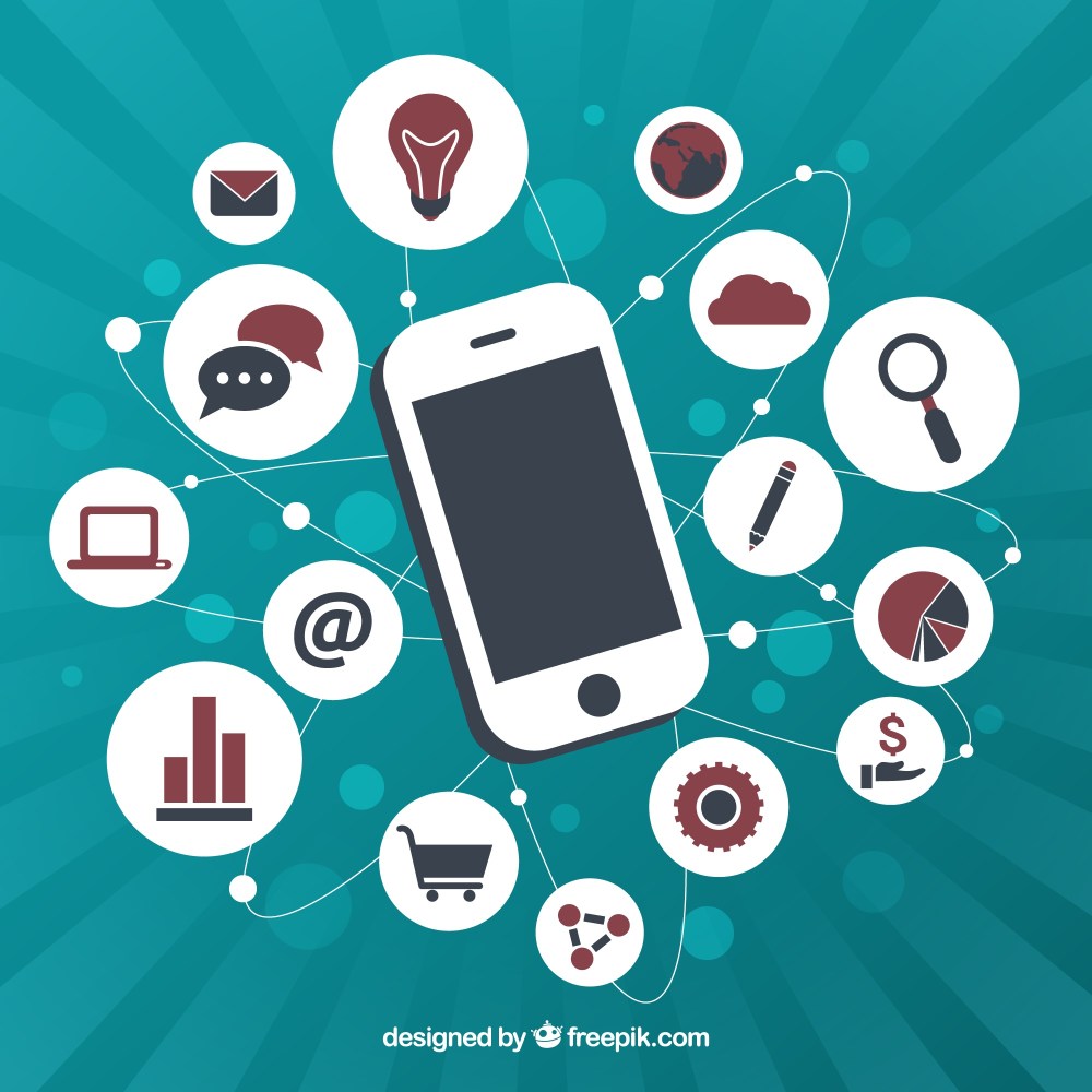 Mobile phone infographic with icons