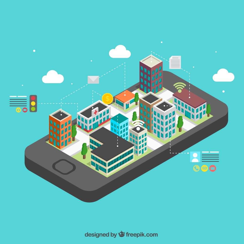 Mobile with modern isometric city