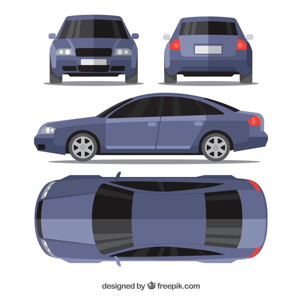 Modern blue car in different views