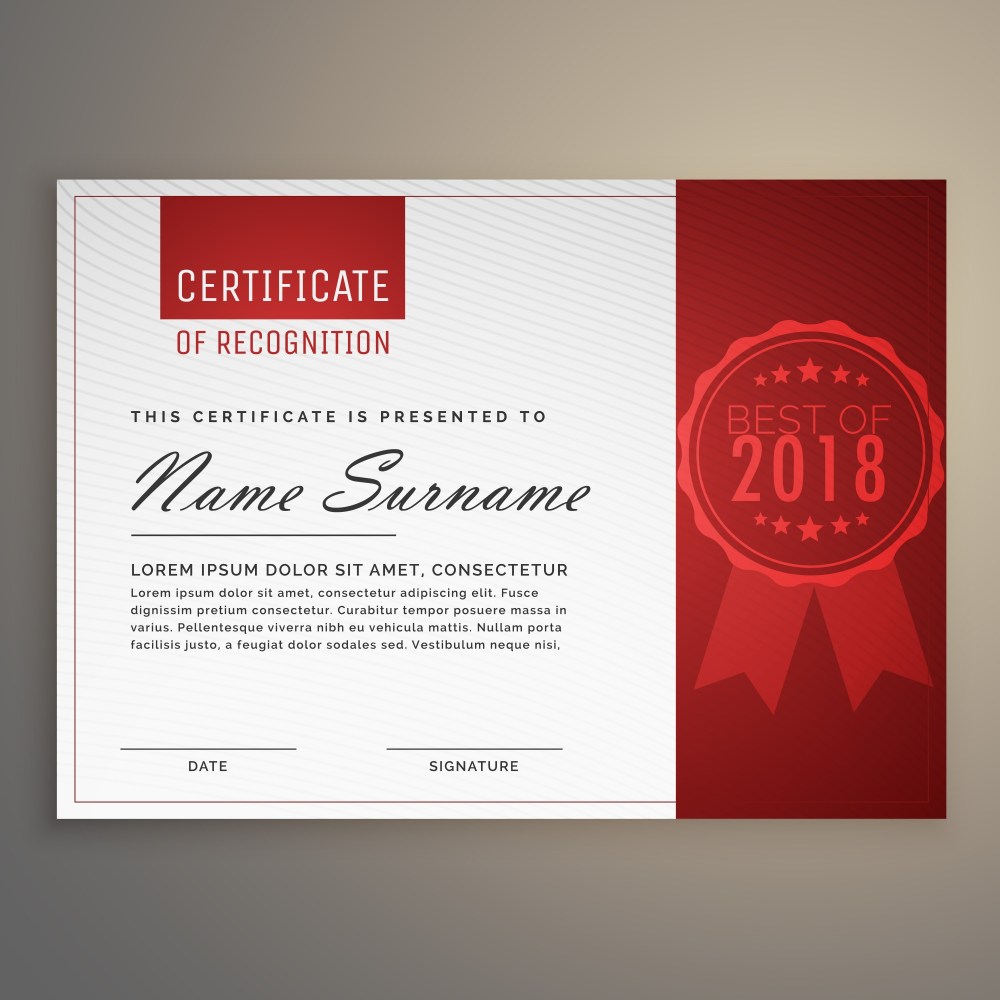 Modern clean red and white certificate design