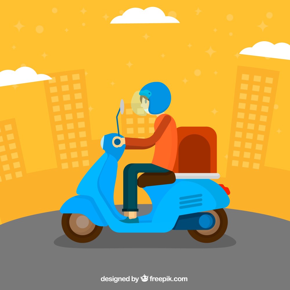 Modern deliveryman with scooter 