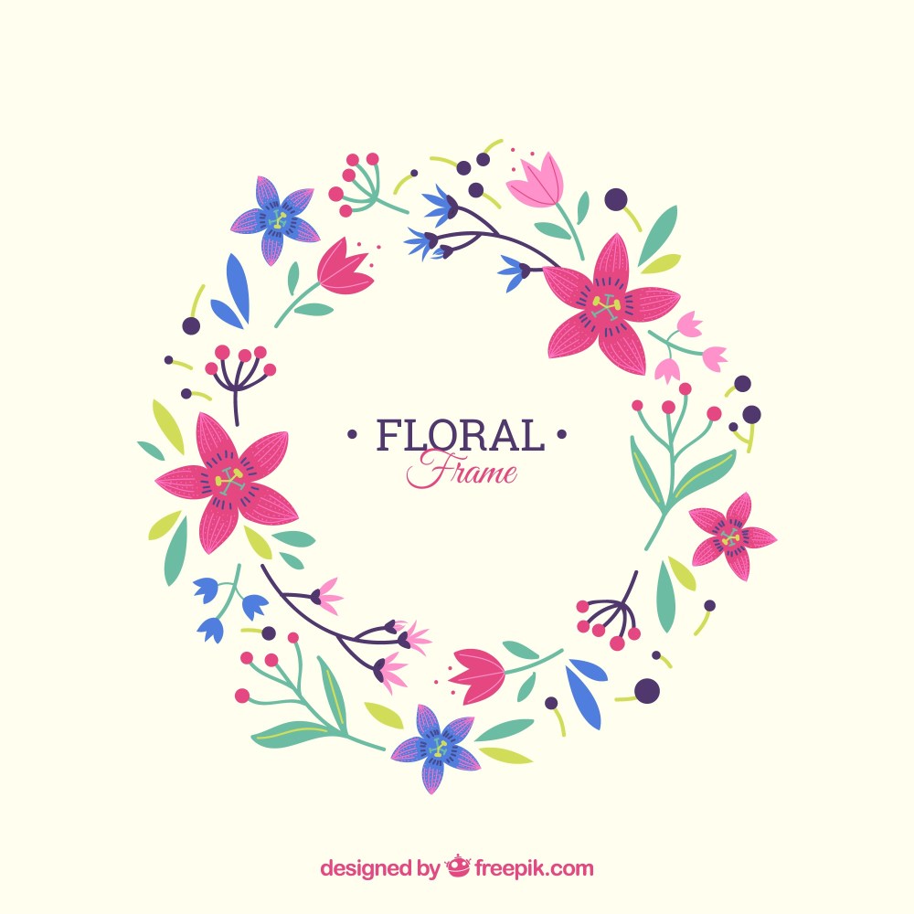 Modern floral frame with flat design