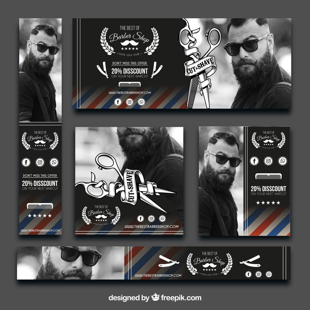 Modern pack of barbershop banners