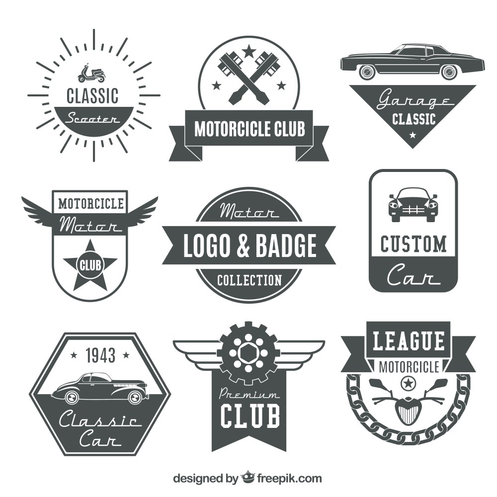 Motor retro logos and badges set