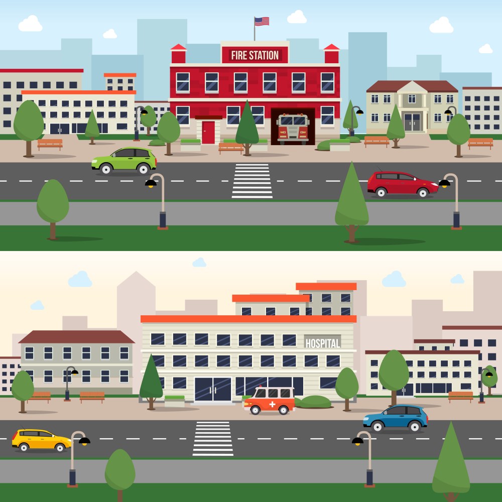Municipal buildings banner set