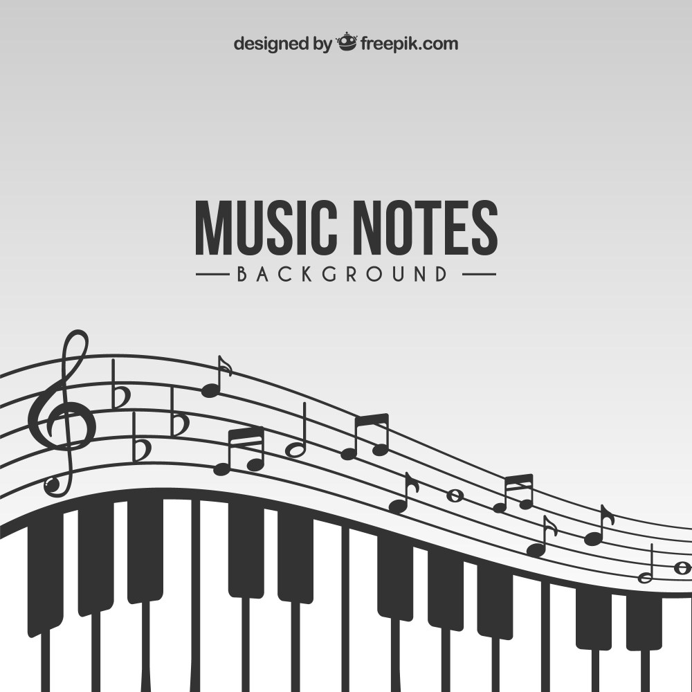 Music notes background with piano