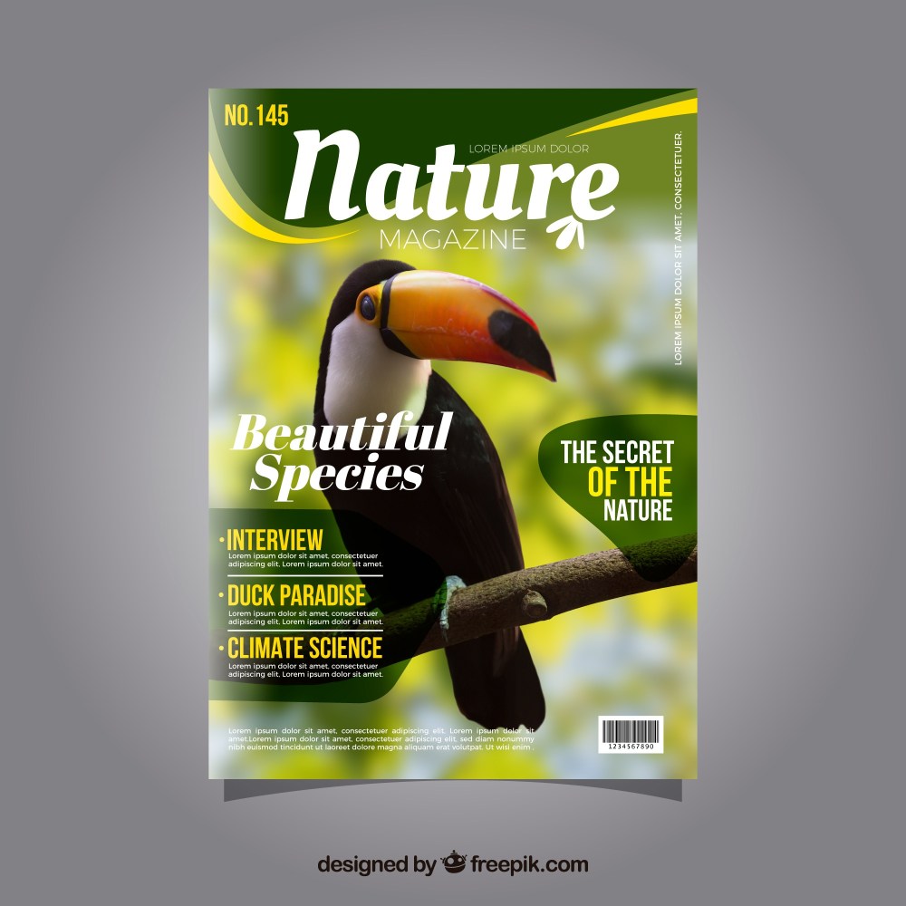 Nature magazine cover template with photo