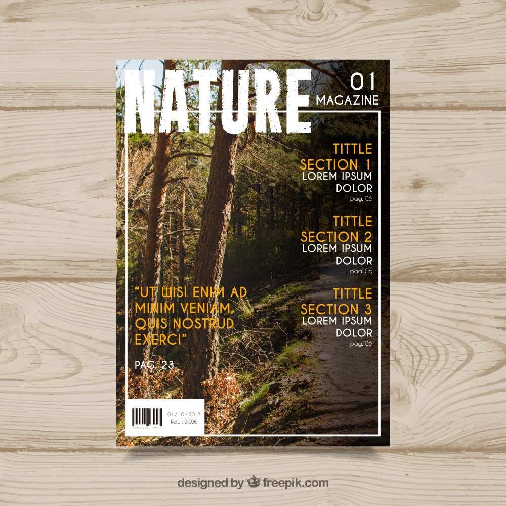 Nature magazine cover template with photo