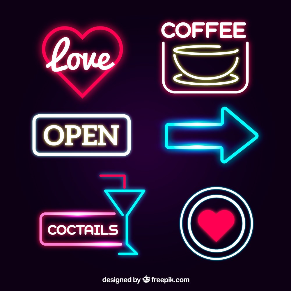 Neon lights sign set