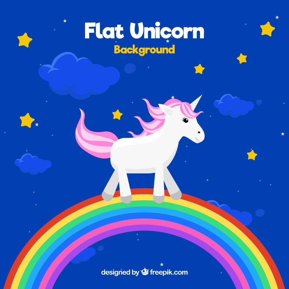 Night unicorn background with rainbow