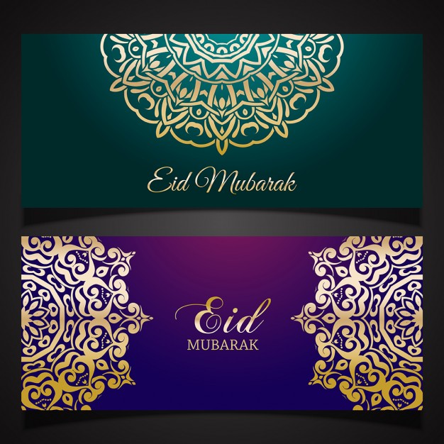 Ornamental golden eid mubarak banners 
