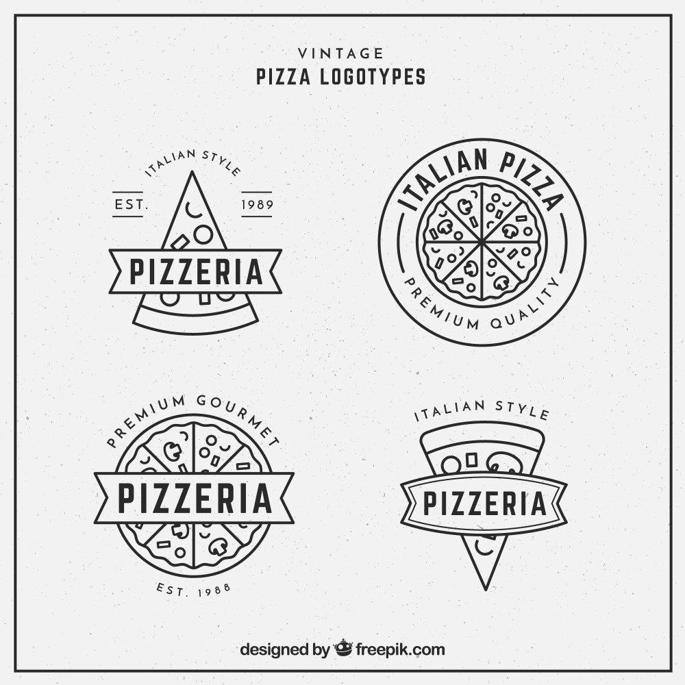 Pack of logos of pizzas in linear style