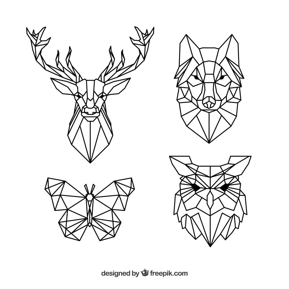 Pack of polygonal animal tattoos
