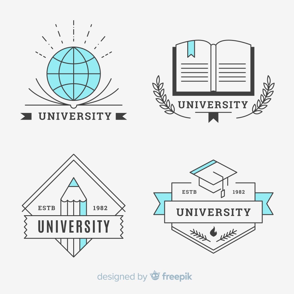 Pack of university logos in flat style