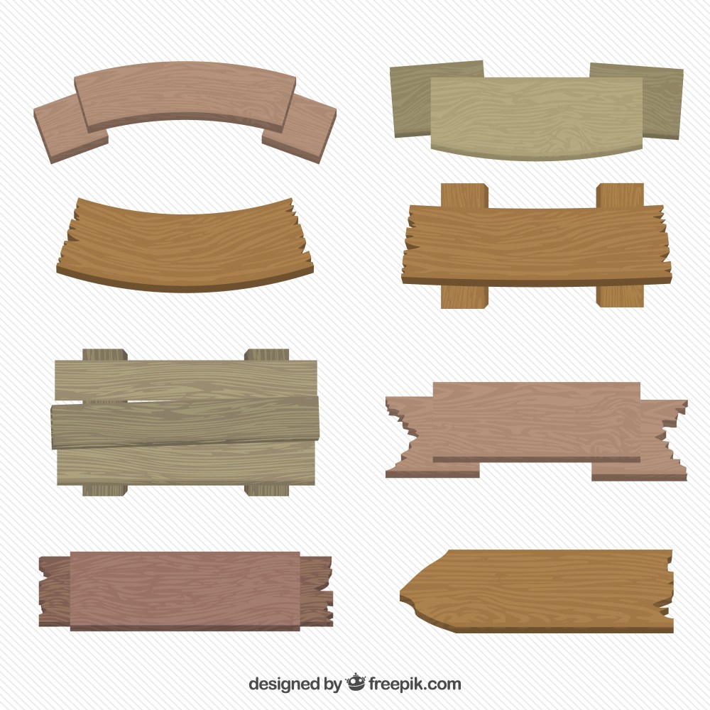 Pack of wooden signs in flat design 