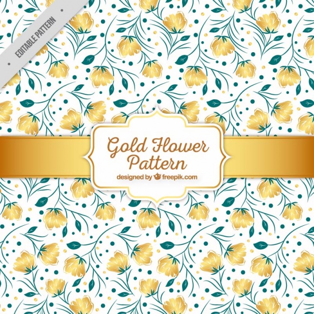 Pattern of hand-drawn golden flowers
