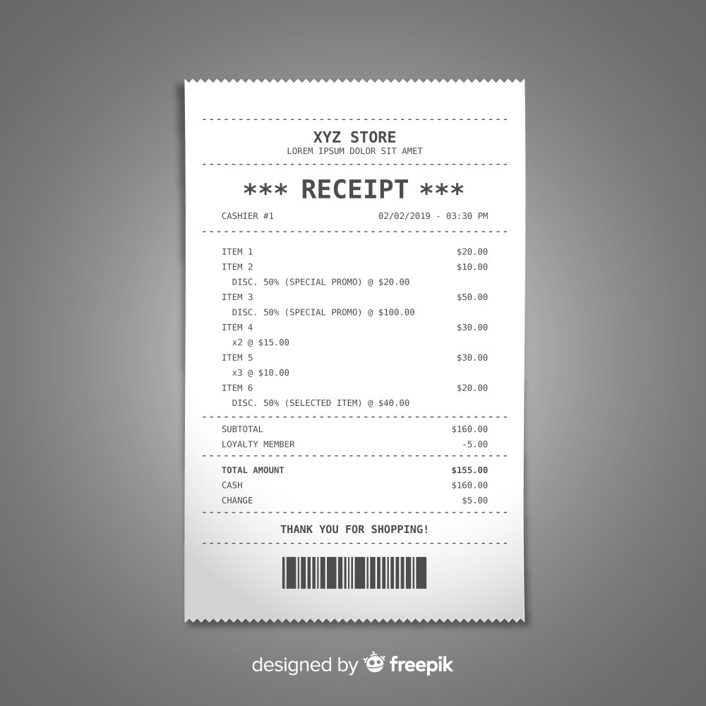 Payment receipt template with flat design