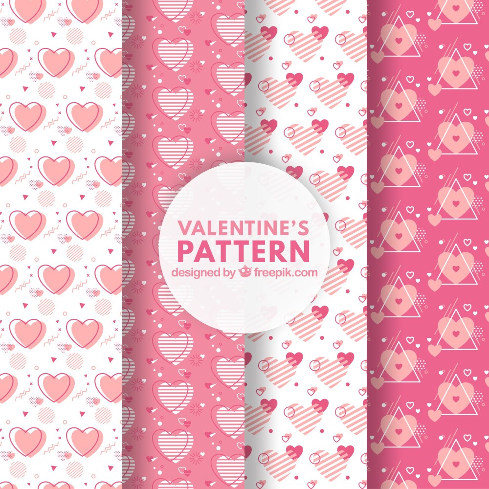 Pink valentines day pattern set