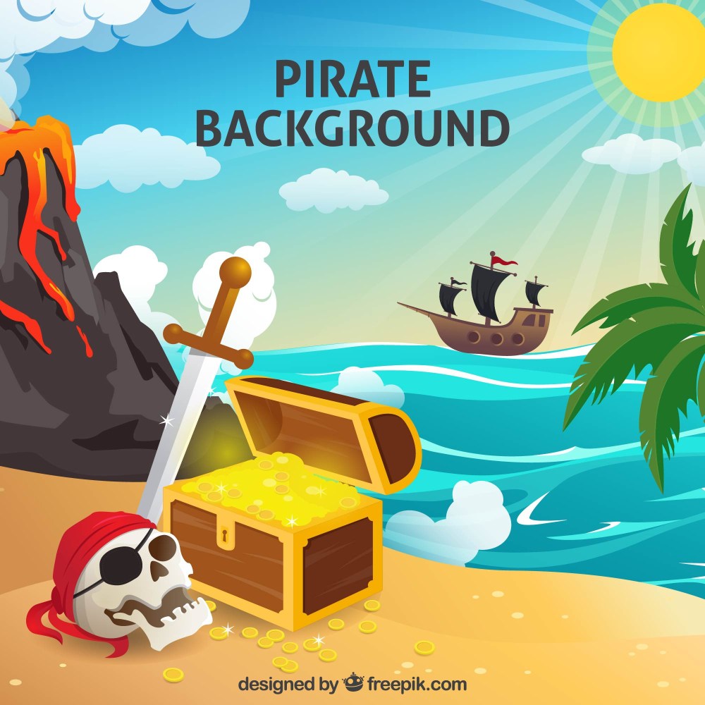 Pirate background with treasure and skull