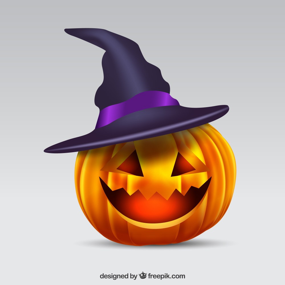 Pumpkin background with witch hat