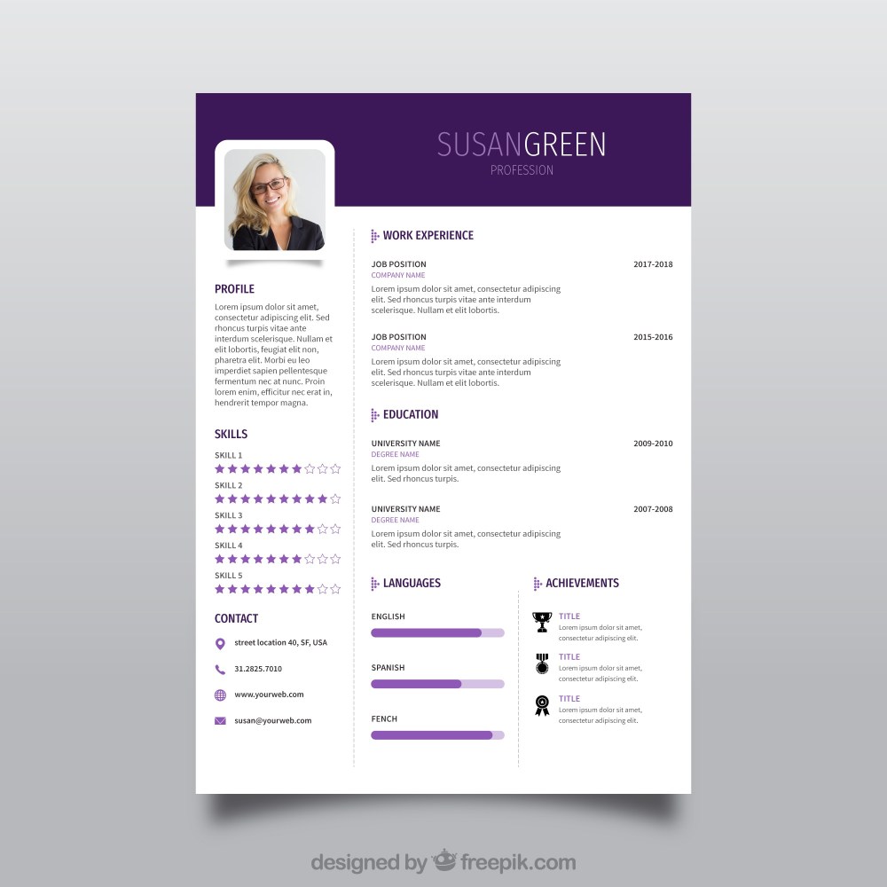 Purple and white resume concept