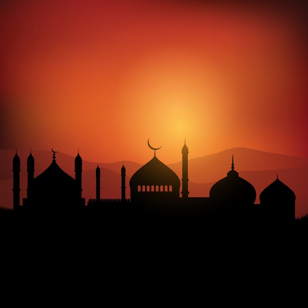 Ramadan landscape background at sunset