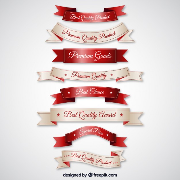 Realistic red and white premium ribbons