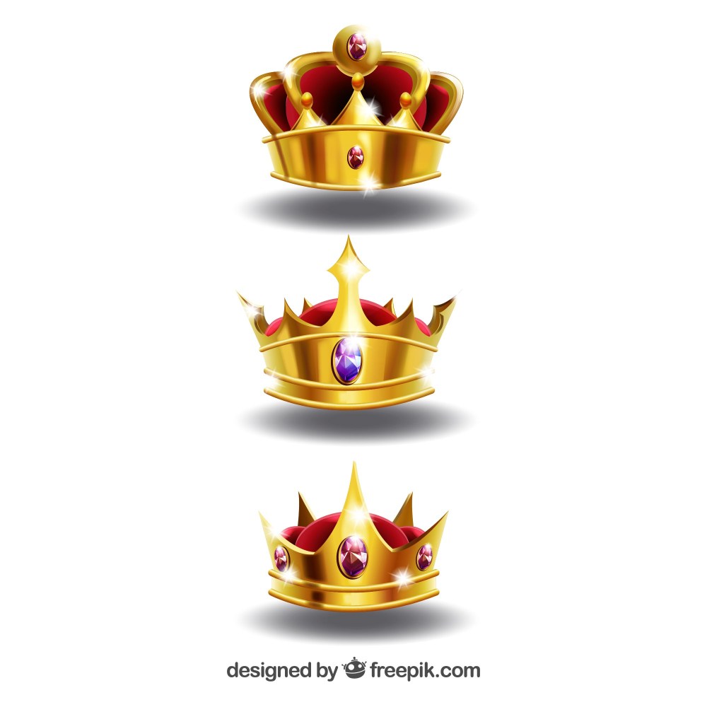 Realistic selection of three shiny crowns
