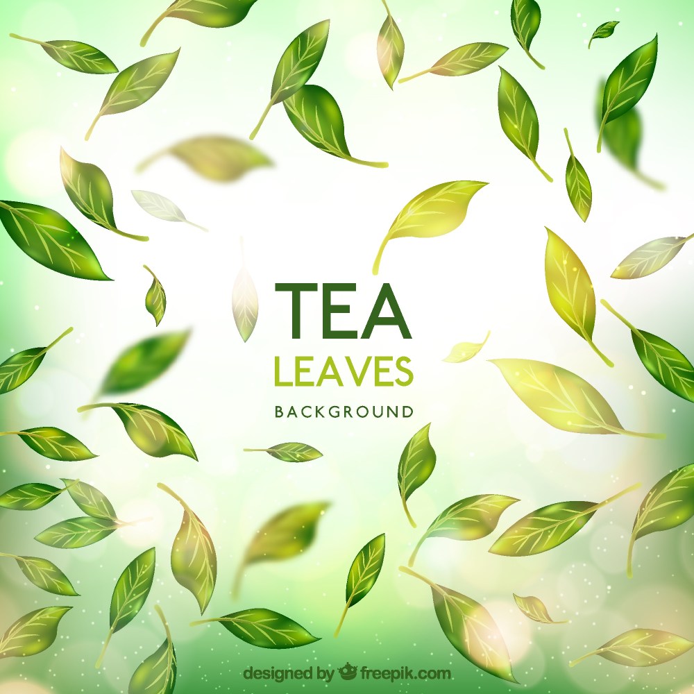 Realistic tea leaves background