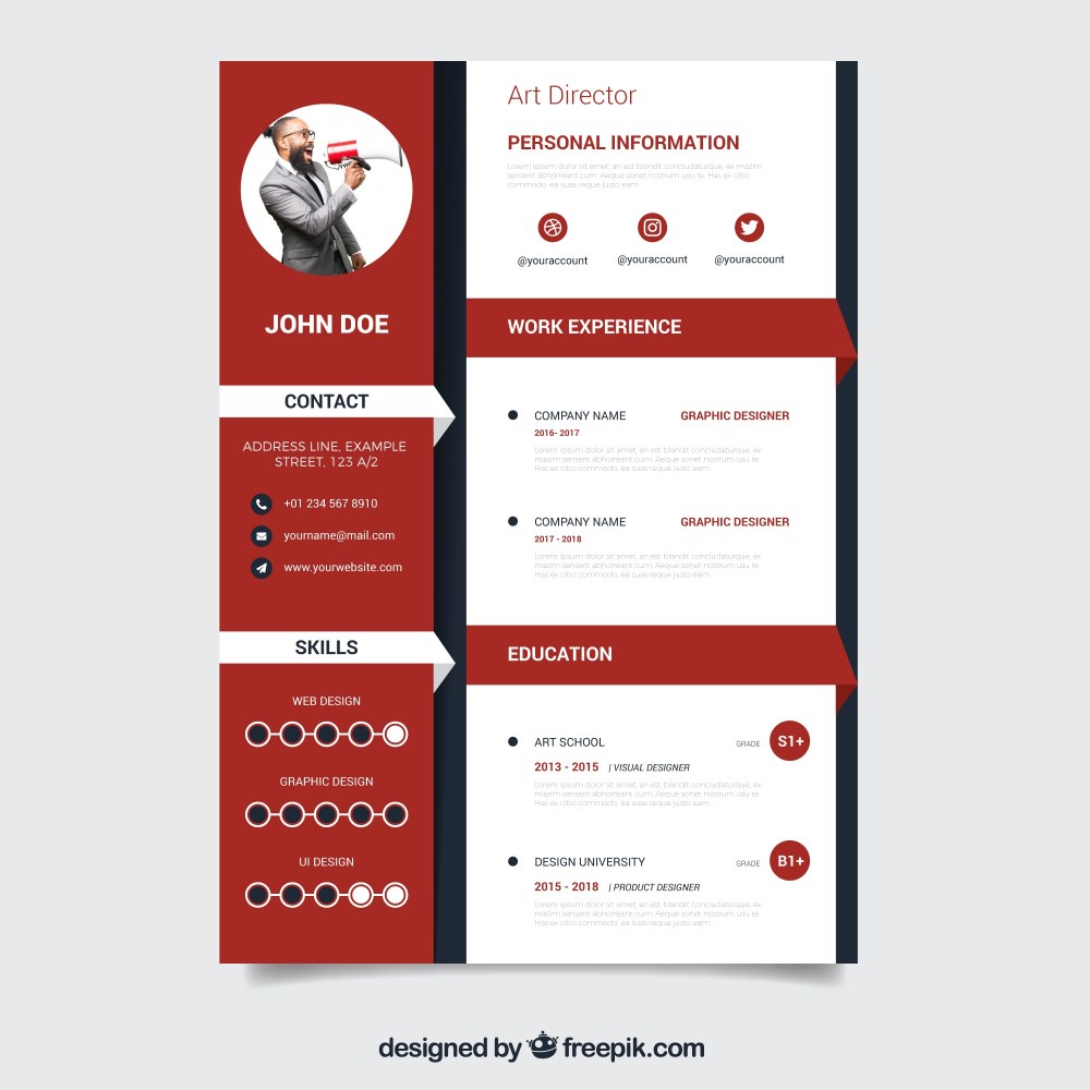 Red and white resume template