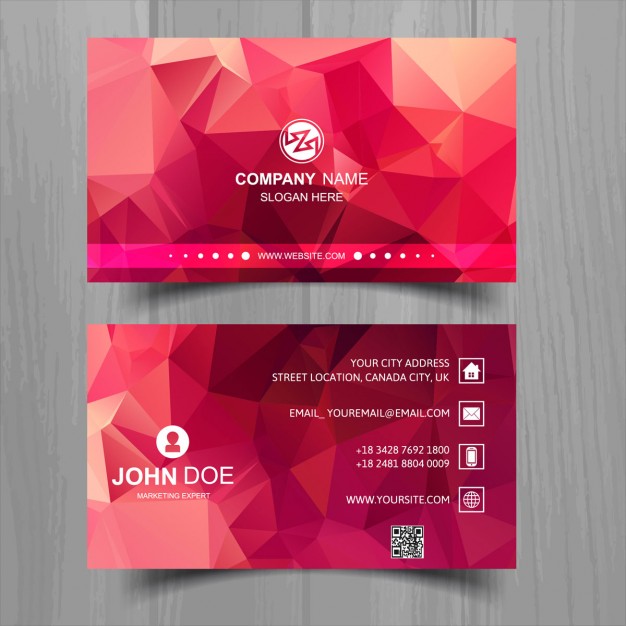 Red business card with polygonal shapes