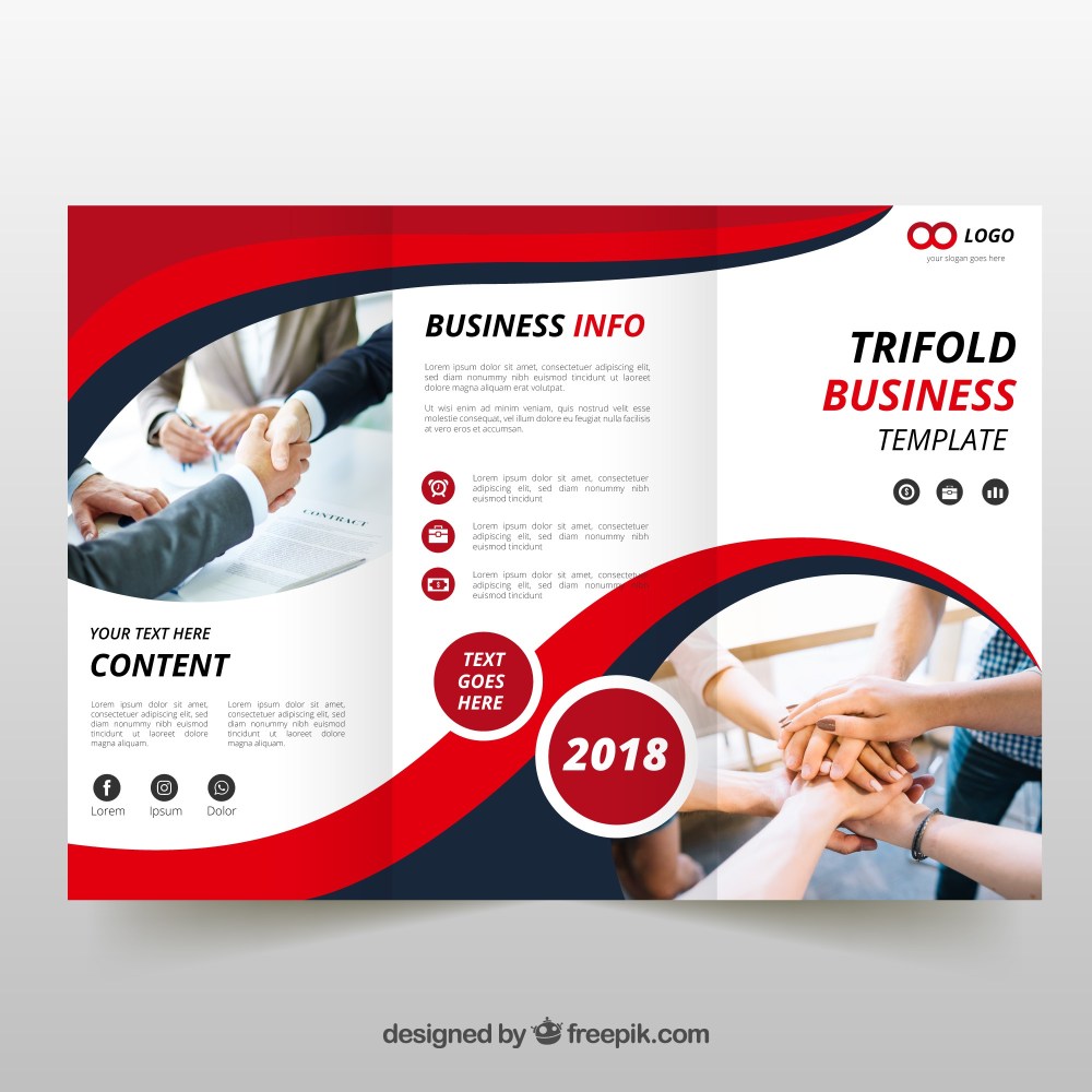 Red wavy trifold brochure