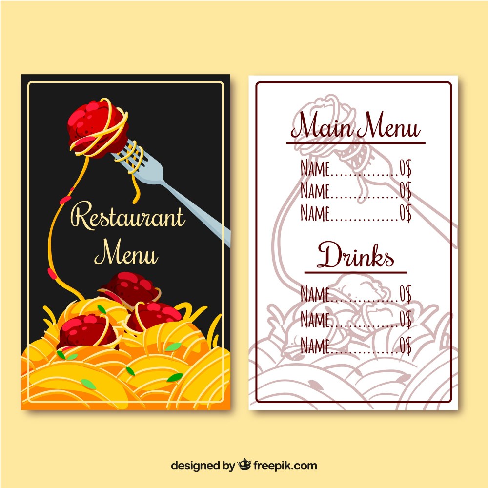 Restaurant menu, pasta