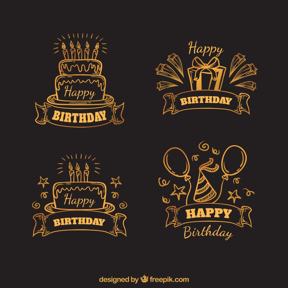 Retro birthday sticker sketches pack