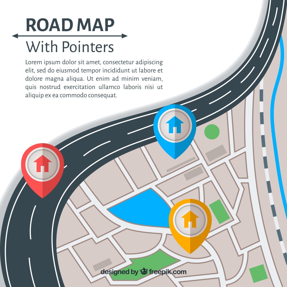 Road map with pointers in flat style