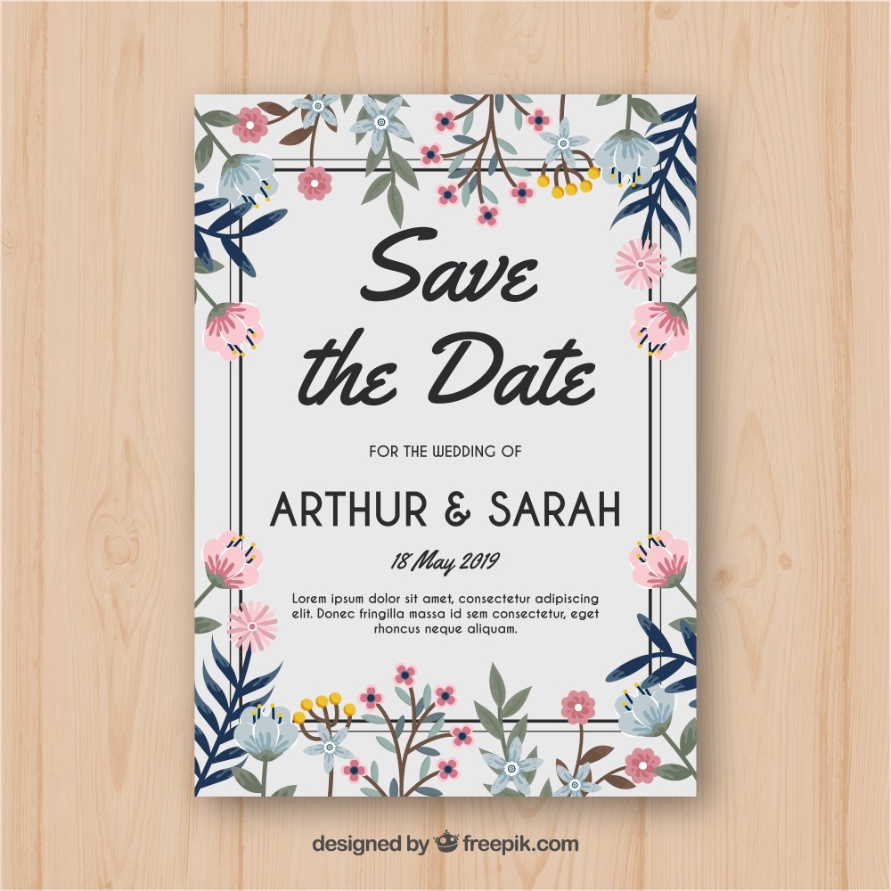 Save the date card with beautiful flowers