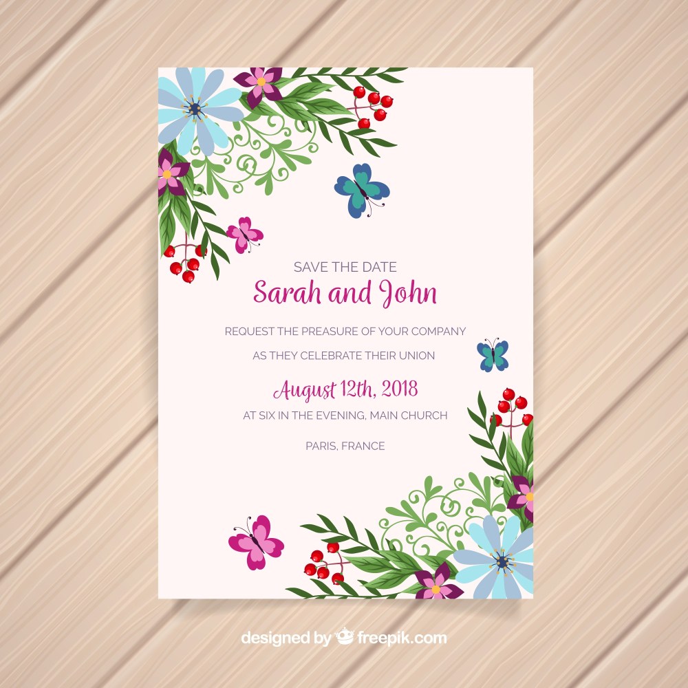 Save the date card with beautiful flowers