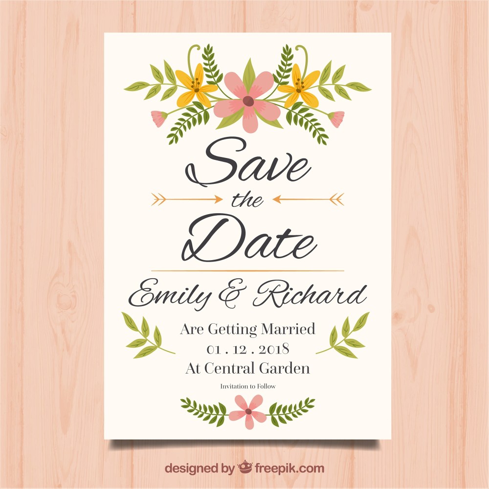 Save the date card with flowers 