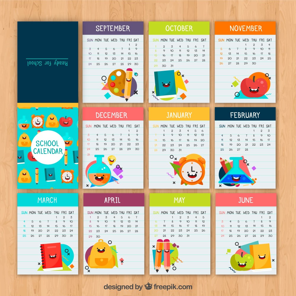 School calendar with smiley elements