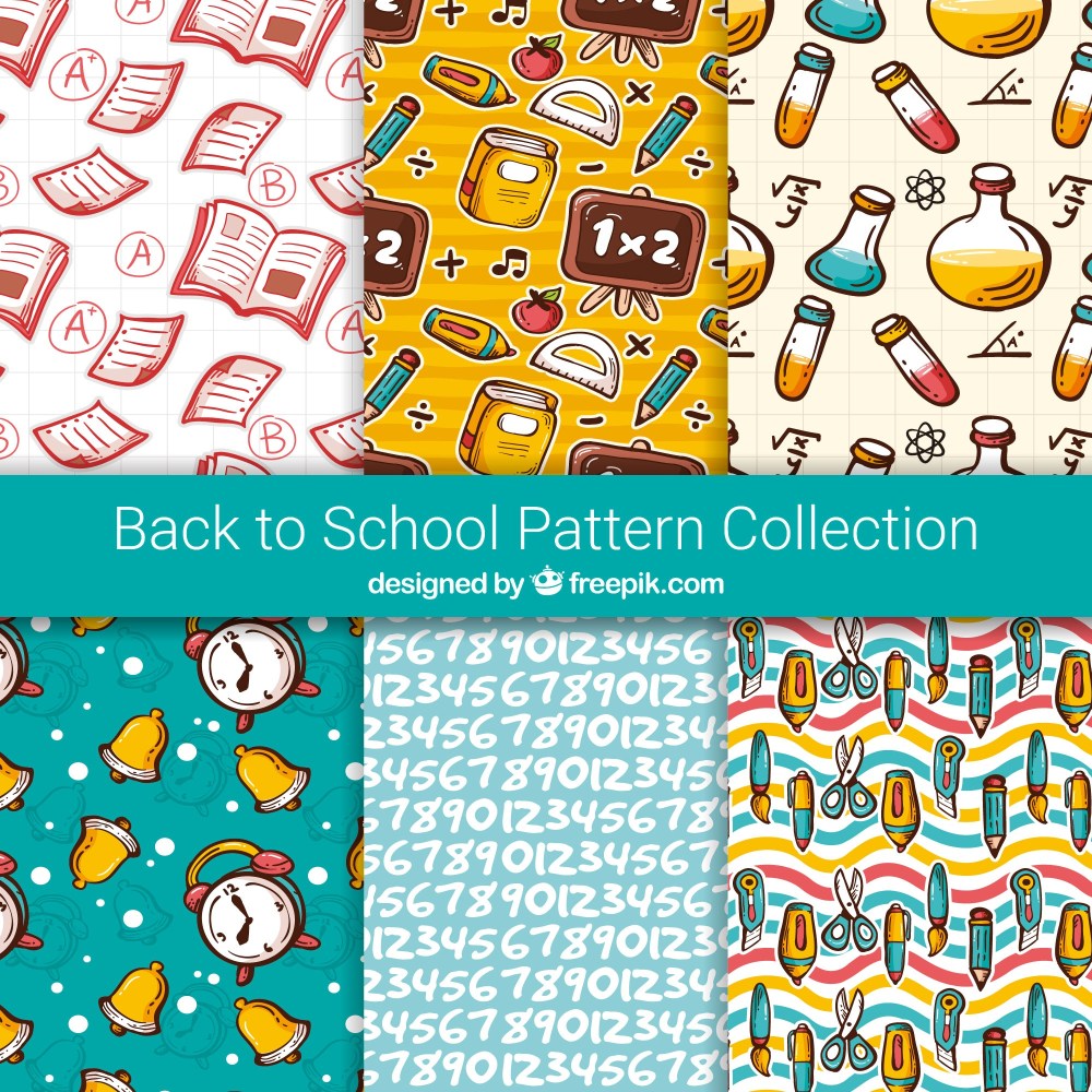School patterns collection with elements