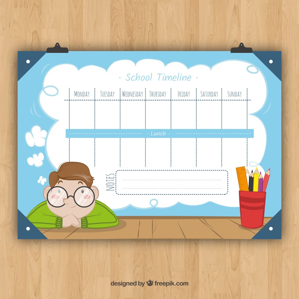 School timetable template in flat style