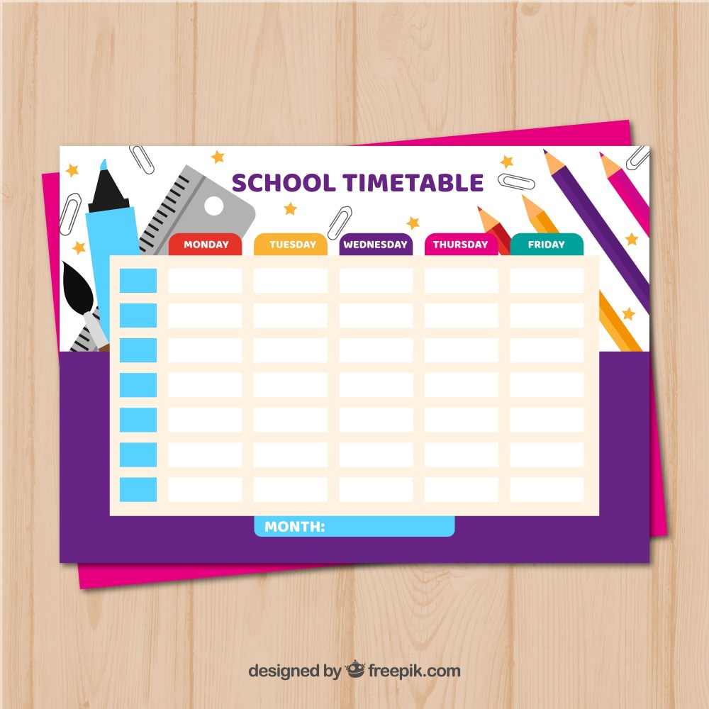 School timetable template with flat deisgn