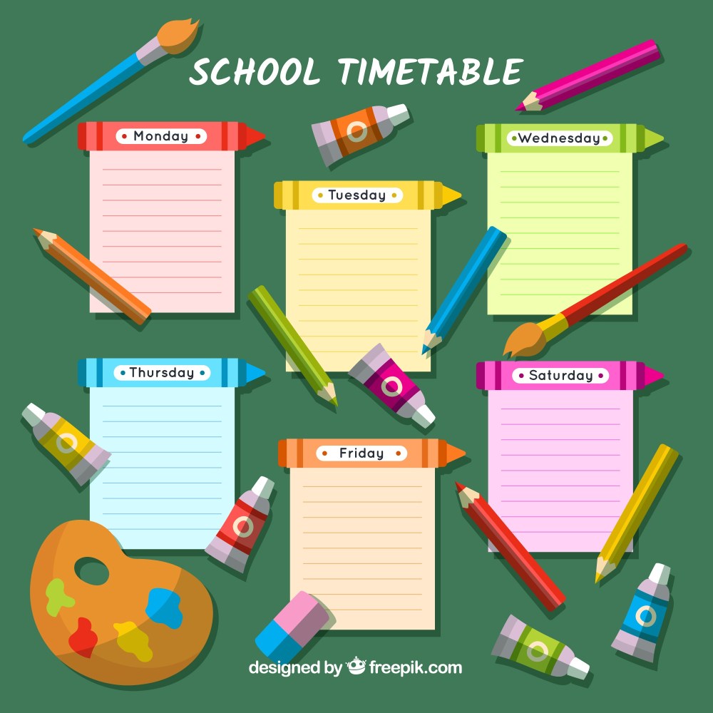 School timetable template with flat design