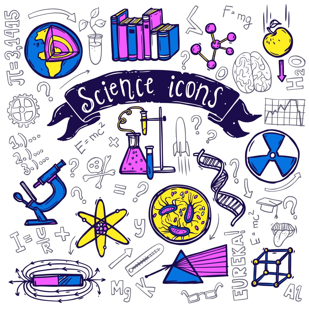 Science symbols icons doodle sketch