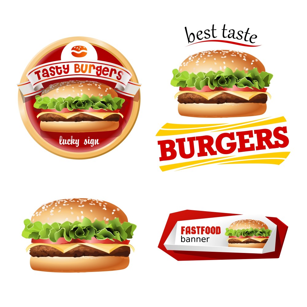 Set beautiful realistic icons of fast food